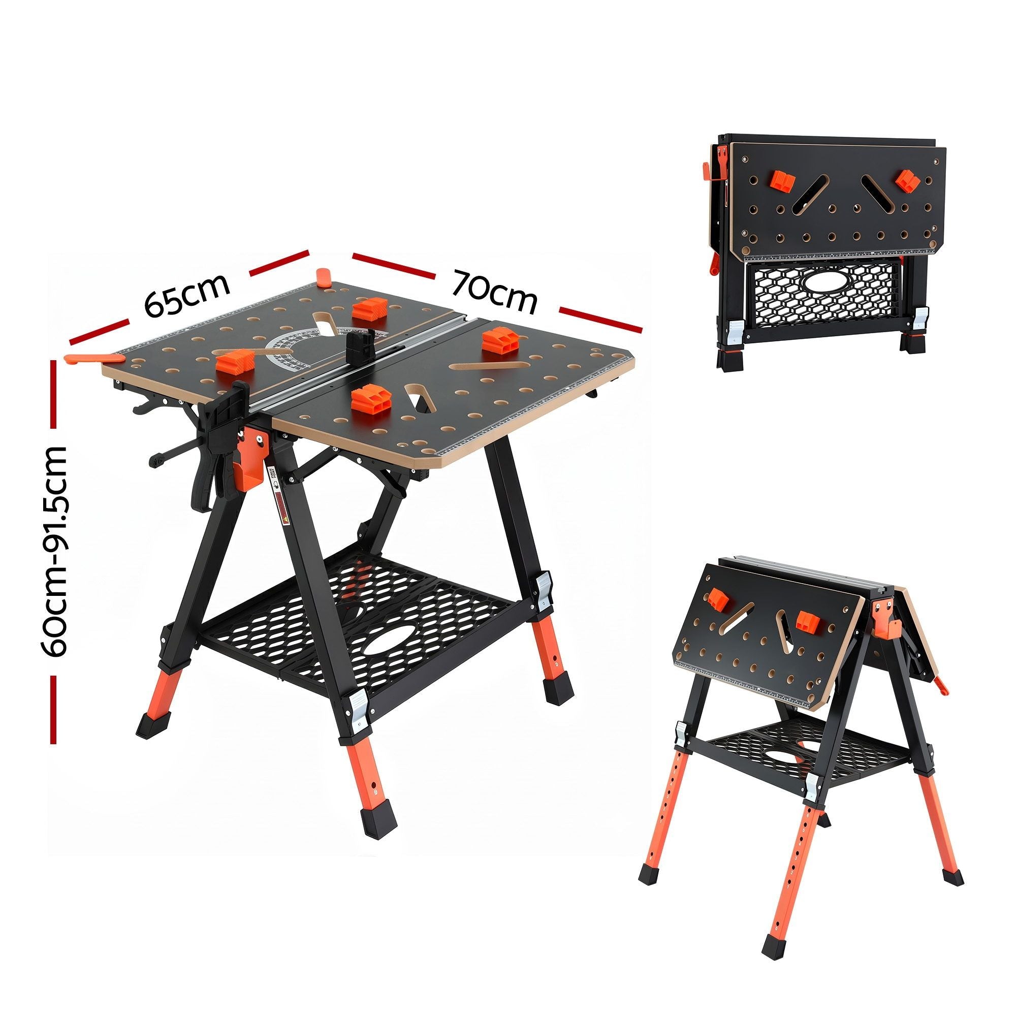 Giantz Portable Folding Work Table 454kg Adjustable Workbench WKB-F-2IN1-BK