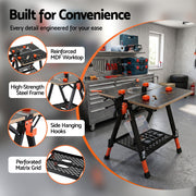 Giantz Portable Folding Work Table 454kg Adjustable Workbench WKB-F-2IN1-BK
