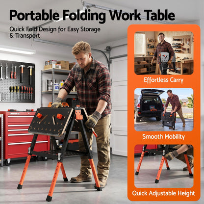 Giantz Portable Folding Work Table 454kg Adjustable Workbench WKB-F-2IN1-BK