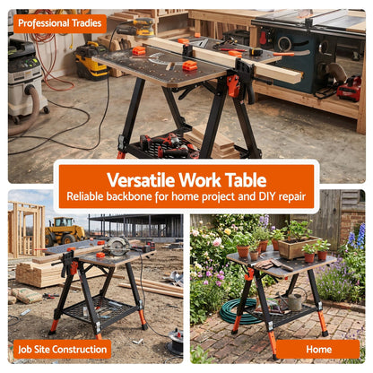Giantz Portable Folding Work Table 454kg Adjustable Workbench WKB-F-2IN1-BK