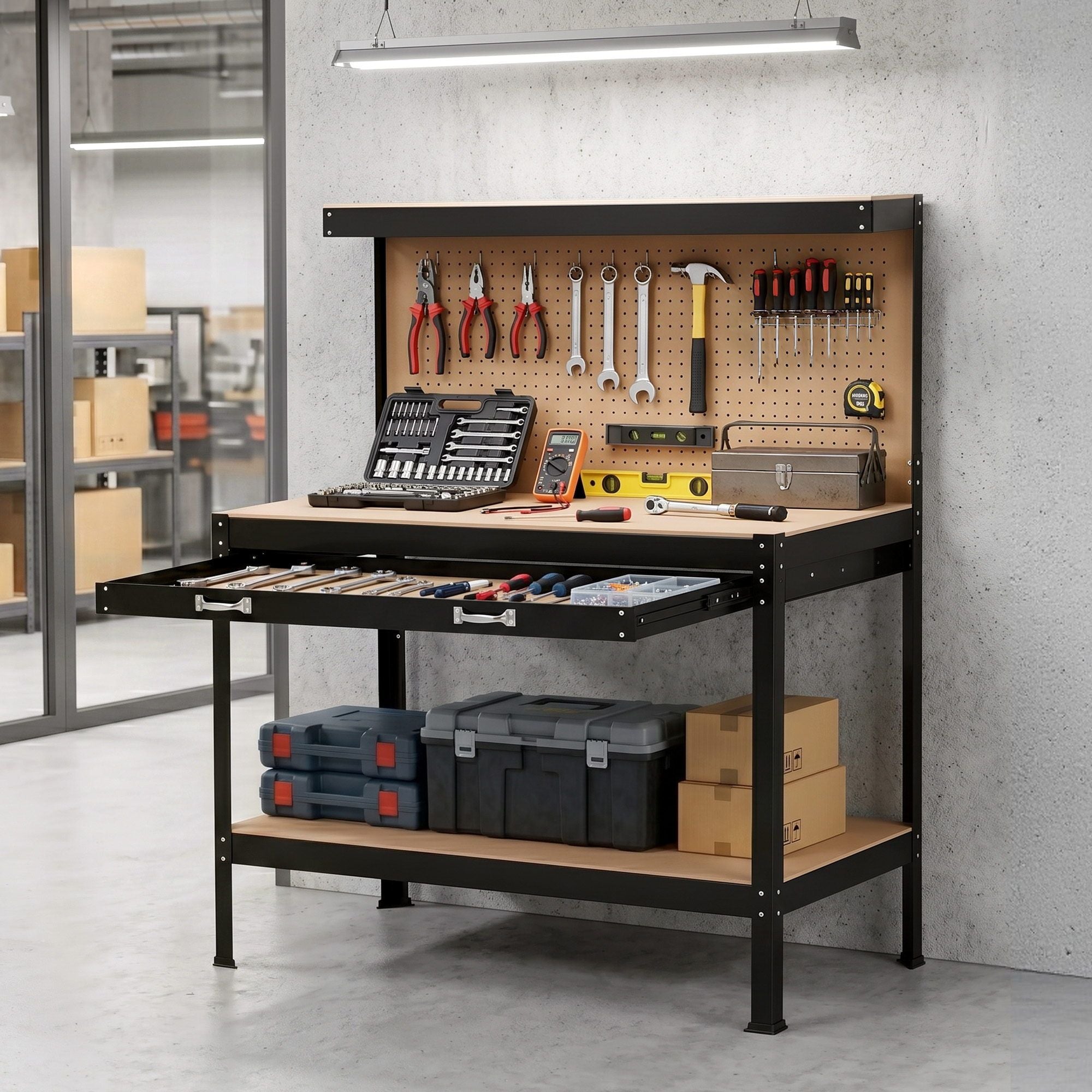 Giantz Workbench with Pegboard and Ultra-Wide 120cm Work Table for Garage DIY, 20 Hooks WKB-S-0122-BK