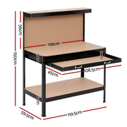 Giantz Workbench with Pegboard and Ultra-Wide 120cm Work Table for Garage DIY, 20 Hooks WKB-S-0122-BK