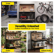 Giantz Workbench with Pegboard and Ultra-Wide 120cm Work Table for Garage DIY, 20 Hooks WKB-S-0122-BK