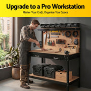 Giantz Workbench with Pegboard and Ultra-Wide 120cm Work Table for Garage DIY, 20 Hooks WKB-S-0122-BK