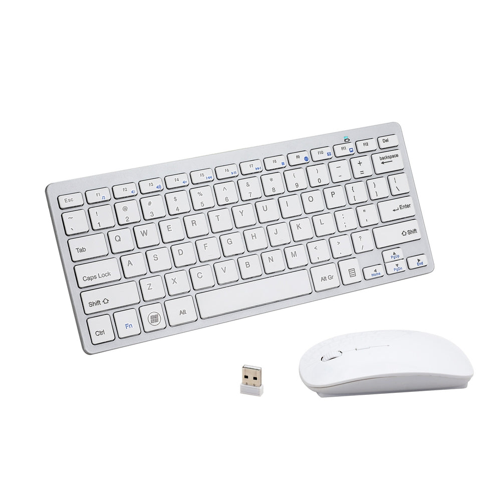 Wireless Keyboard and Mouse Combo Bluetooth Set for PC Laptop Phone Tablet 78 Keys White WKM-02-WH