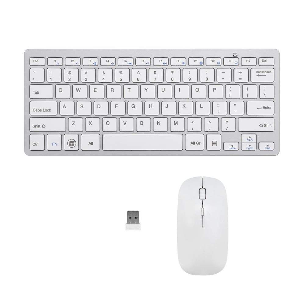 Wireless Keyboard and Mouse Combo Bluetooth Set for PC Laptop Phone Tablet 78 Keys White WKM-02-WH