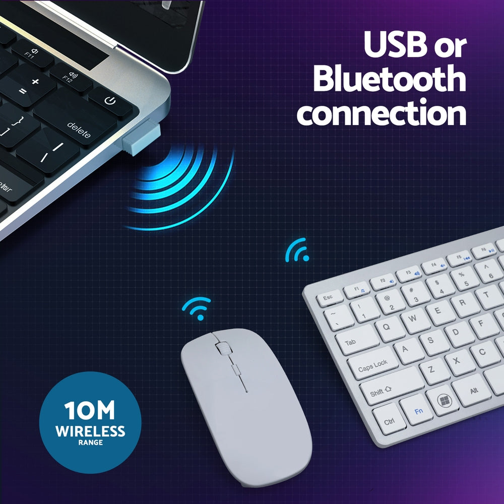 Wireless Keyboard and Mouse Combo Bluetooth Set for PC Laptop Phone Tablet 78 Keys White WKM-02-WH