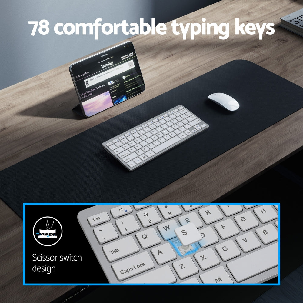 Wireless Keyboard and Mouse Combo Bluetooth Set for PC Laptop Phone Tablet 78 Keys White WKM-02-WH