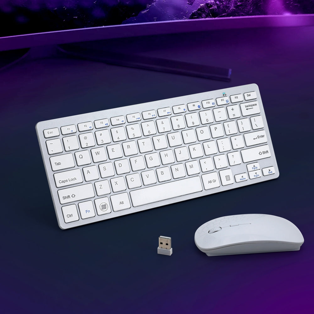 Wireless Keyboard and Mouse Combo Bluetooth Set for PC Laptop Phone Tablet 78 Keys White WKM-02-WH