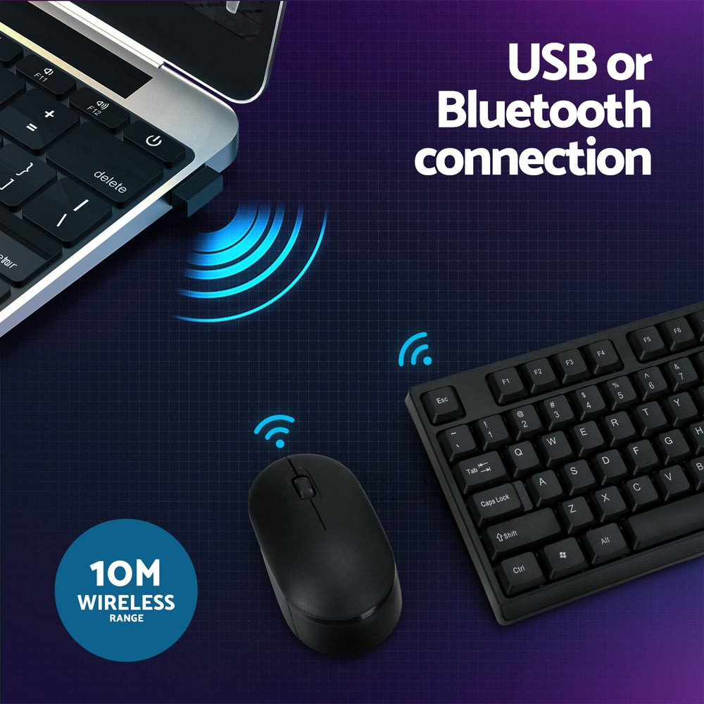 Wireless Keyboard and Mouse Combo Bluetooth Set for PC Laptop Phone Tablet 104 Keys Black WKM-08-BK