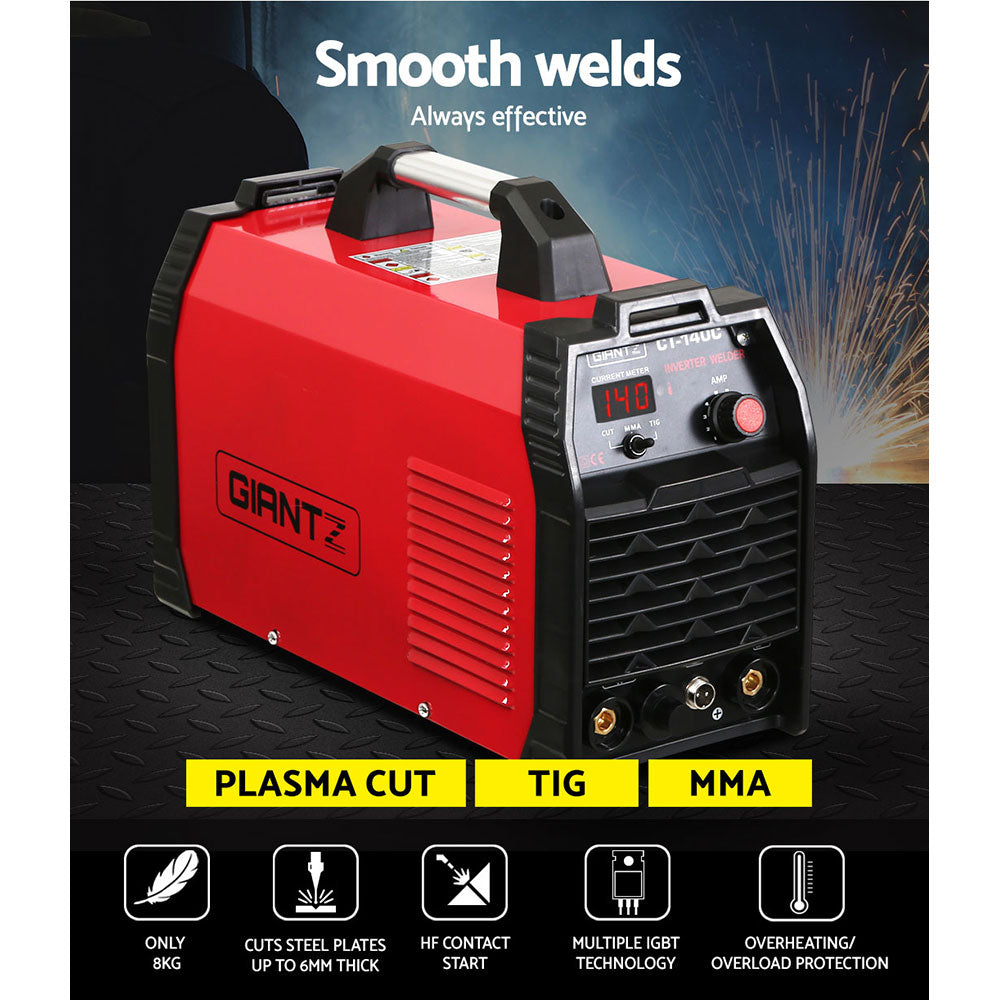 Giantz 140Amp Inverter Welder Plasma Cutter Gas DC iGBT Portable Welding Machine WLD-INV-CUT-CLA-OF