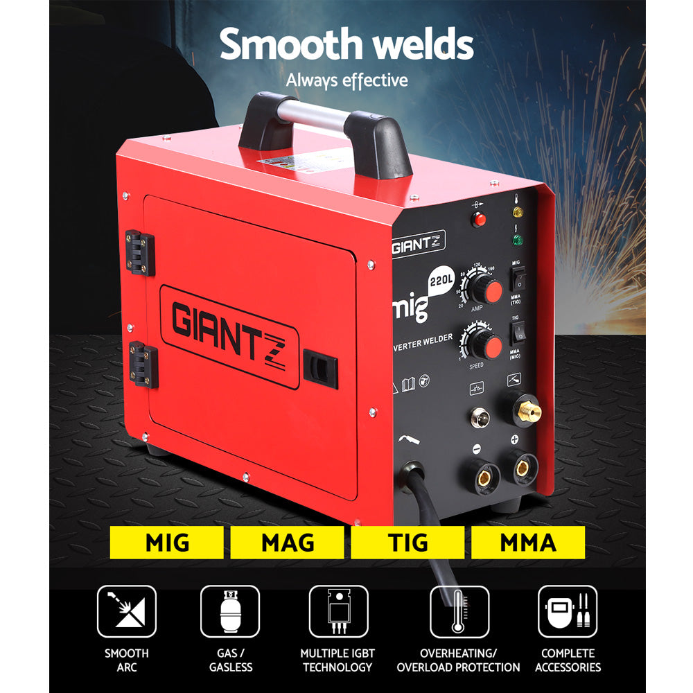 Giantz 220 Amp Inverter Welder MMA MIG DC Gas Gasless Welding Machine Portable WLD-INV-MIG-LUX-22
