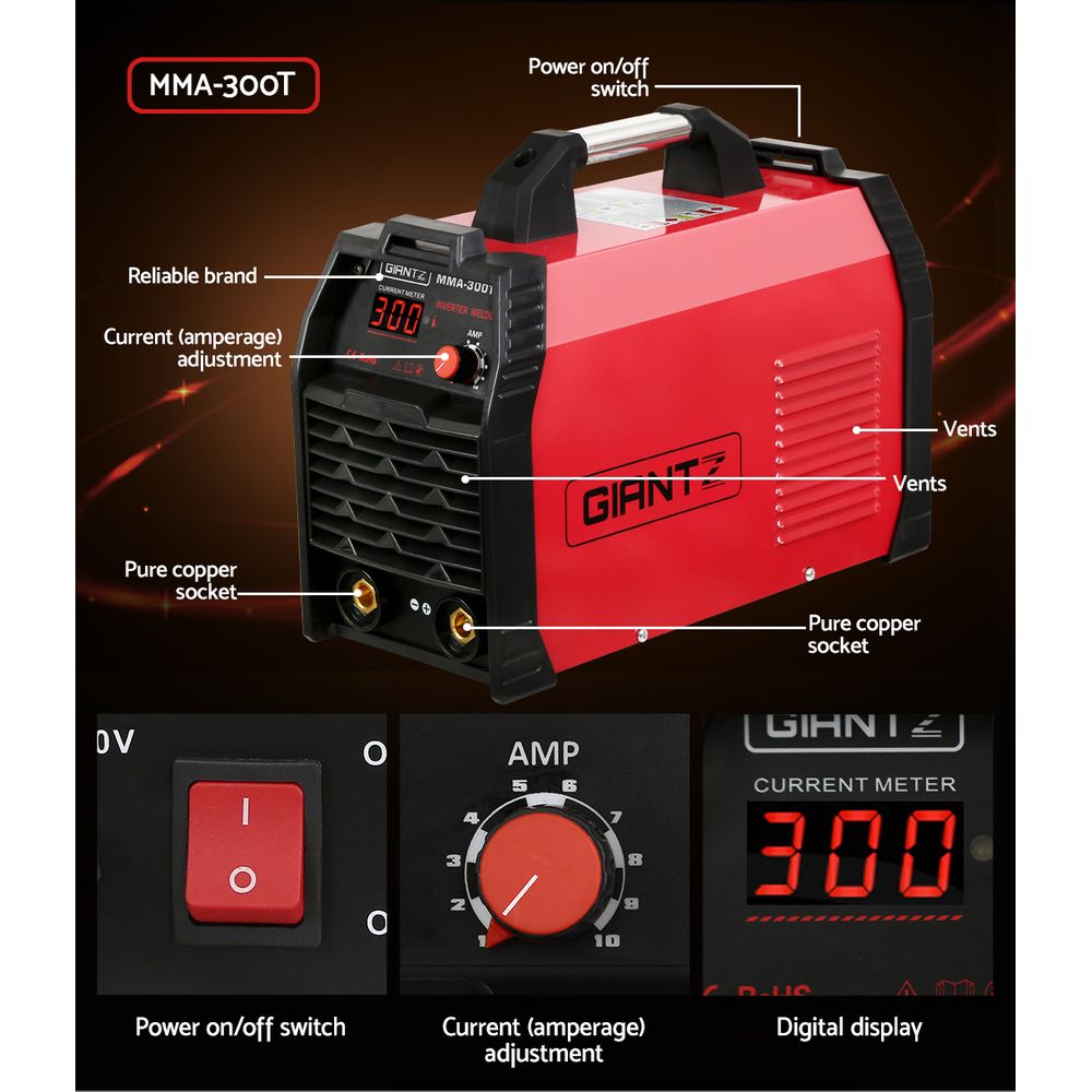 Giantz 300Amp Inverter Welder MMA ARC iGBT DC Gas Welding Machine Stick Portable WLD-INV-MMA-TOP-TH