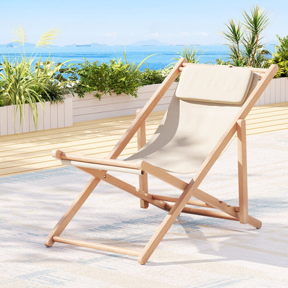 Gardeon Outdoor Deck Chair Wooden Sun Lounge Folding Beach Patio Furniture Beige WOOD-B-BC-6021T-BG