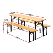 Gardeon Wooden Outdoor Foldable Bench Set - Natural WOOD-B-BTS-178462-NT-AB