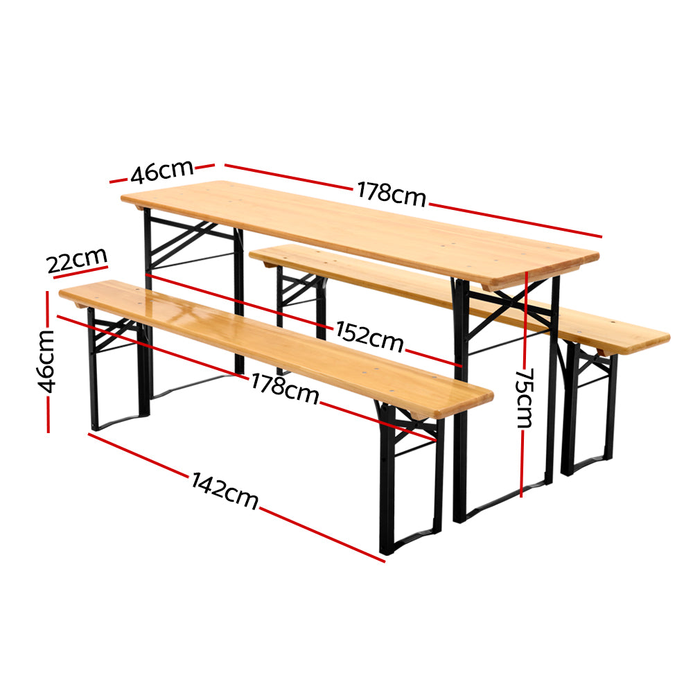 Gardeon Wooden Outdoor Foldable Bench Set - Natural WOOD-B-BTS-178462-NT-AB