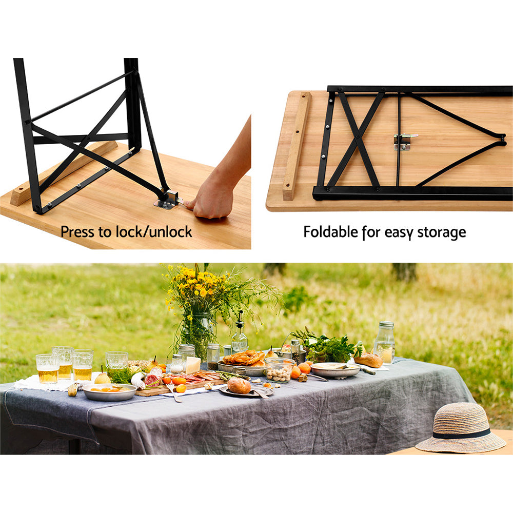Gardeon Wooden Outdoor Foldable Bench Set - Natural WOOD-B-BTS-178462-NT-AB
