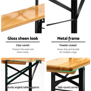 Gardeon Wooden Outdoor Foldable Bench Set - Natural WOOD-B-BTS-178462-NT-AB