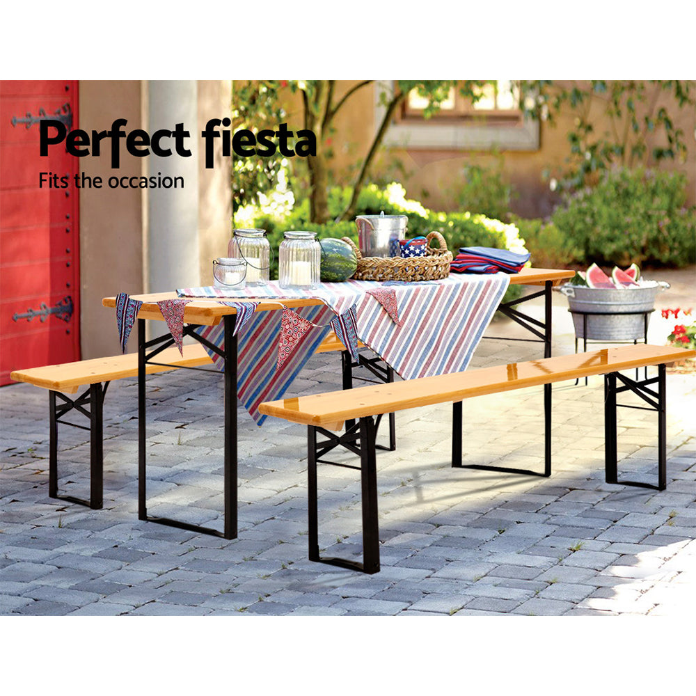 Gardeon Wooden Outdoor Foldable Bench Set - Natural WOOD-B-BTS-178462-NT-AB