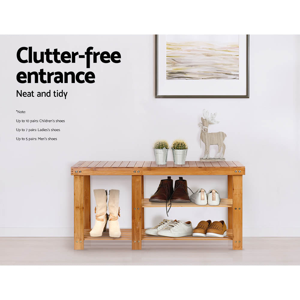 Artiss Bamboo Shoe Rack Bench WOOD-B-SR-9045-NT