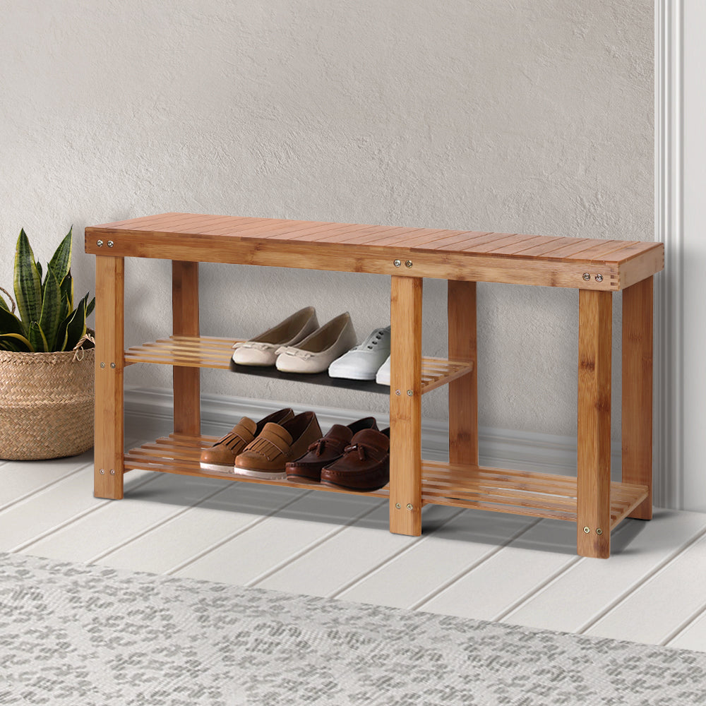 Artiss Bamboo Shoe Rack Bench WOOD-B-SR-9045-NT