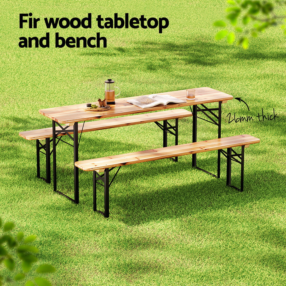 Gardeon 3 PCS Outdoor Furniture Dining Set Lounge Setting Patio Wooden Bench WOOD-C-BTS-178462-NT-AB