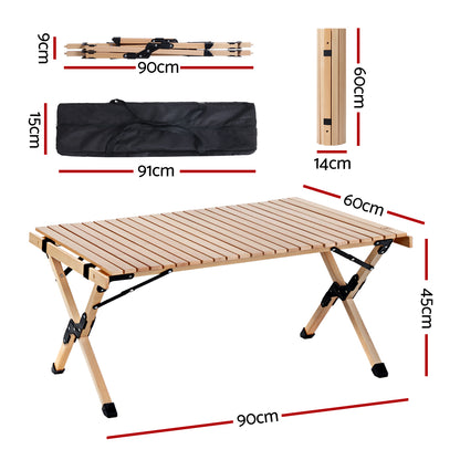 Gardeon Outdoor Furniture Wooden Egg Roll Picnic Table Camping Desk 90CM WOOD-ROLL-TB-90-WN
