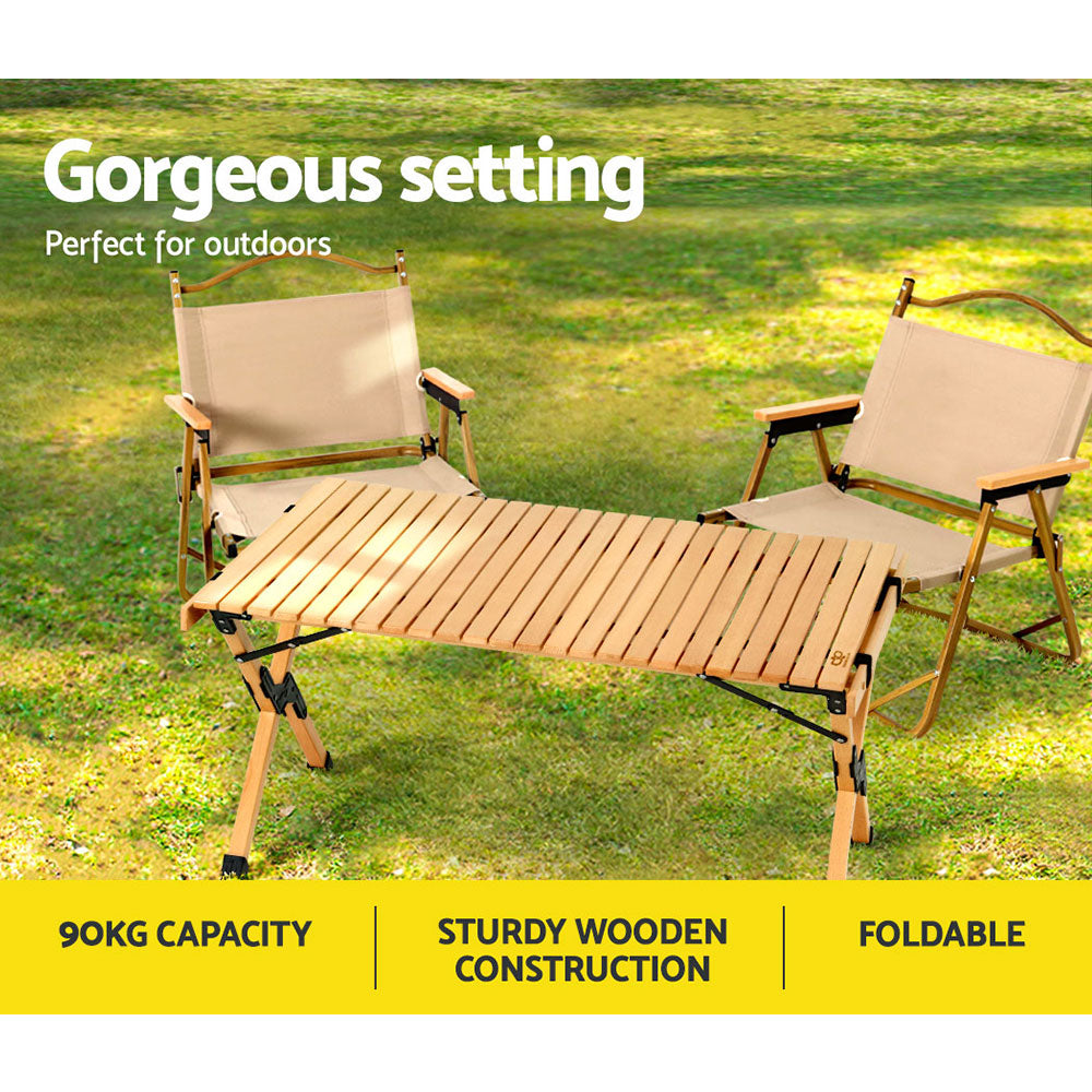 Gardeon Outdoor Furniture Wooden Egg Roll Picnic Table Camping Desk 90CM WOOD-ROLL-TB-90-WN
