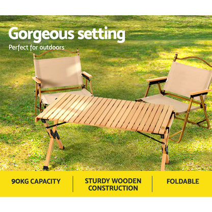 Gardeon Outdoor Furniture Wooden Egg Roll Picnic Table Camping Desk 90CM WOOD-ROLL-TB-90-WN