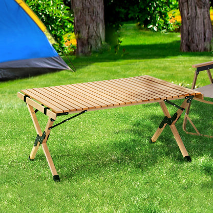 Gardeon Outdoor Furniture Wooden Egg Roll Picnic Table Camping Desk 90CM WOOD-ROLL-TB-90-WN