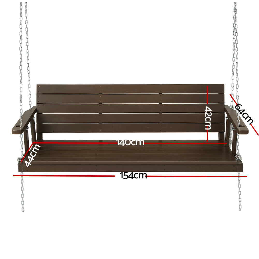 Gardeon Porch Swing Chair with Chain Outdoor Furniture 3 Seater Bench Wooden Brown WOS-5363W-BR-AB
