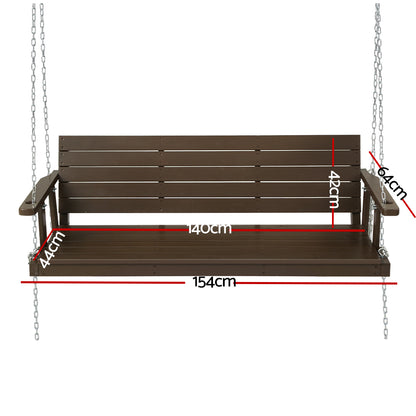 Gardeon Porch Swing Chair with Chain Outdoor Furniture 3 Seater Bench Wooden Brown WOS-5363W-BR-AB