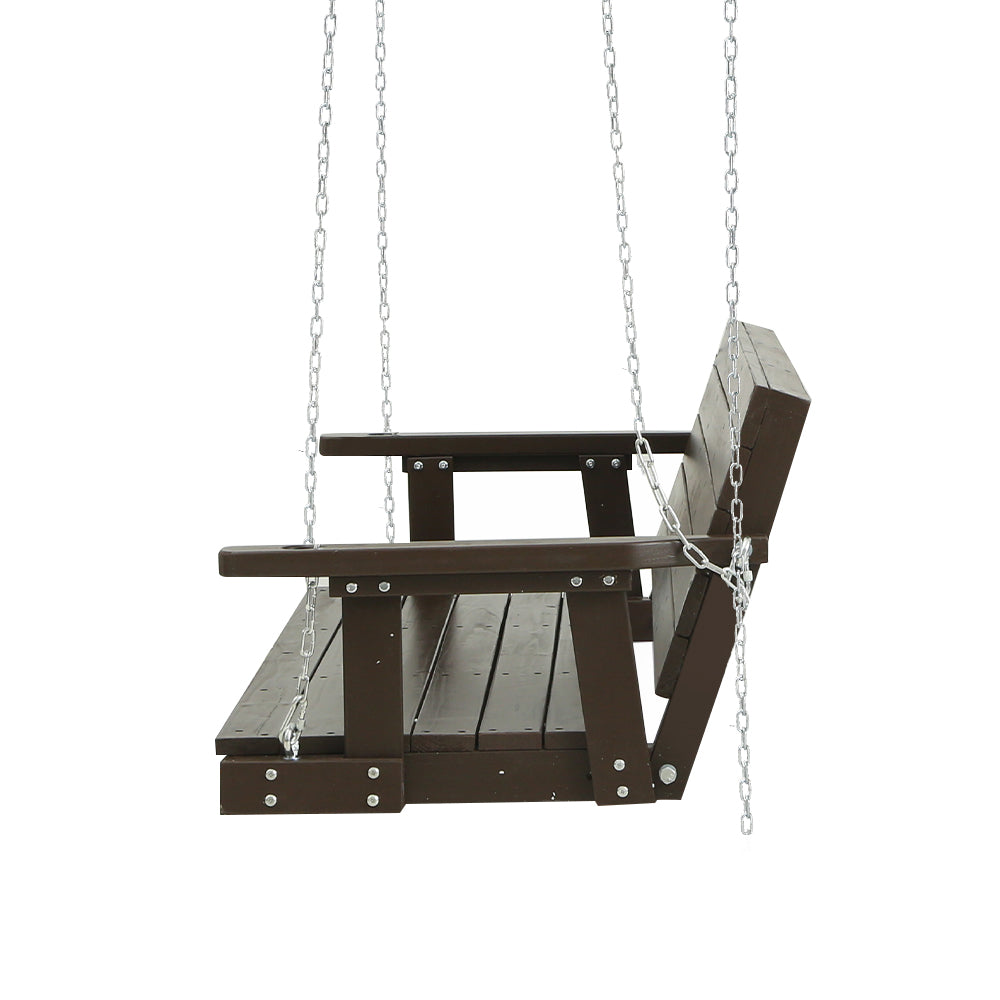 Gardeon Porch Swing Chair with Chain Outdoor Furniture 3 Seater Bench Wooden Brown WOS-5363W-BR-AB