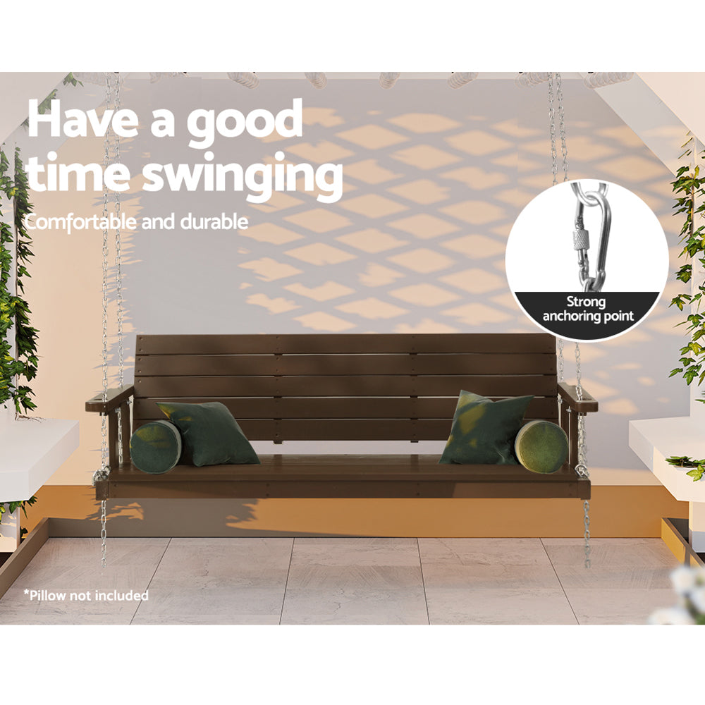 Gardeon Porch Swing Chair with Chain Outdoor Furniture 3 Seater Bench Wooden Brown WOS-5363W-BR-AB