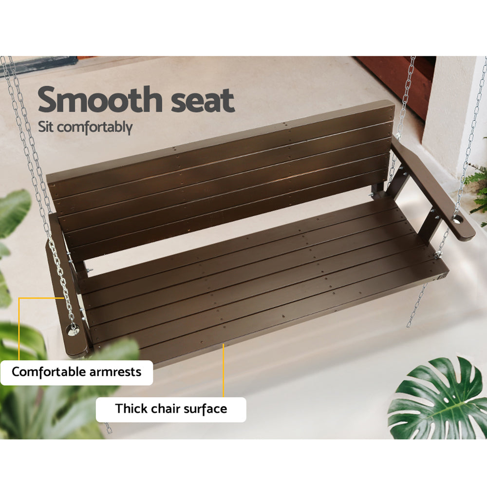 Gardeon Porch Swing Chair with Chain Outdoor Furniture 3 Seater Bench Wooden Brown WOS-5363W-BR-AB