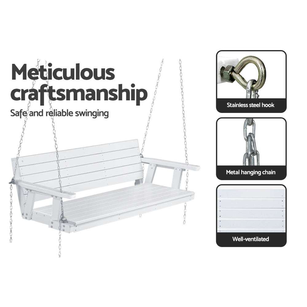 Gardeon Porch Swing Chair with Chain Outdoor Furniture 3 Seater Bench Wooden White WOS-5363W-WH-AB