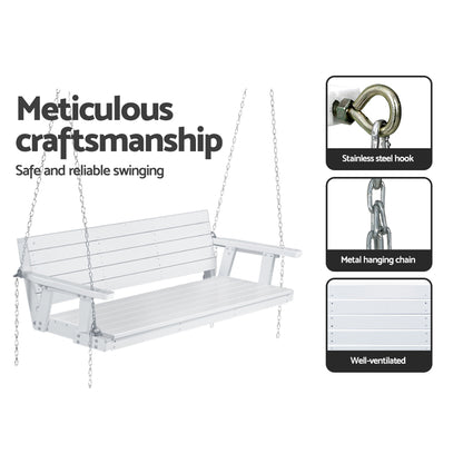 Gardeon Porch Swing Chair with Chain Outdoor Furniture 3 Seater Bench Wooden White WOS-5363W-WH-AB