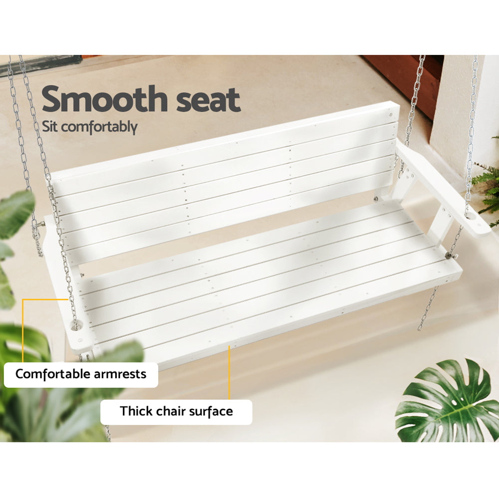 Gardeon Porch Swing Chair with Chain Outdoor Furniture 3 Seater Bench Wooden White WOS-5363W-WH-AB