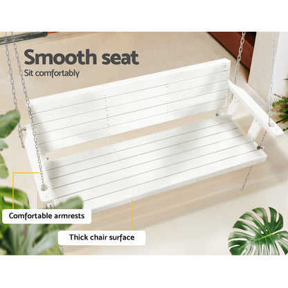Gardeon Porch Swing Chair with Chain Outdoor Furniture 3 Seater Bench Wooden White WOS-5363W-WH-AB