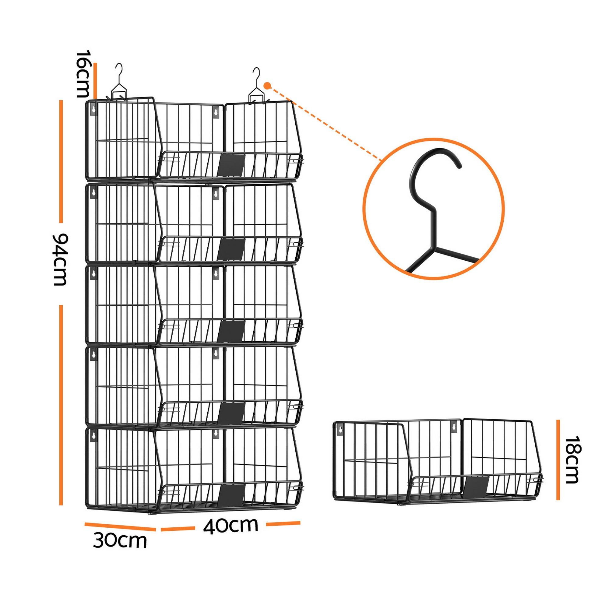 Artiss 5 Tier Stackable Closet Organizers and Storage Closet Hanging Storage Organizer Shelves WOS-A-STEEL-5T