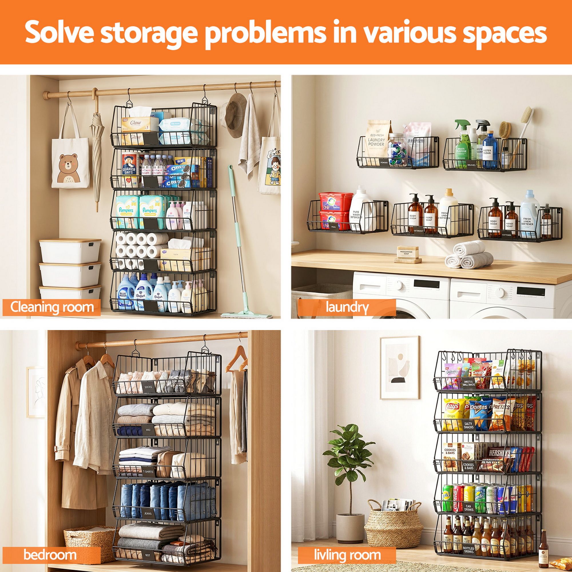 Artiss 5 Tier Stackable Closet Organizers and Storage Closet Hanging Storage Organizer Shelves WOS-A-STEEL-5T
