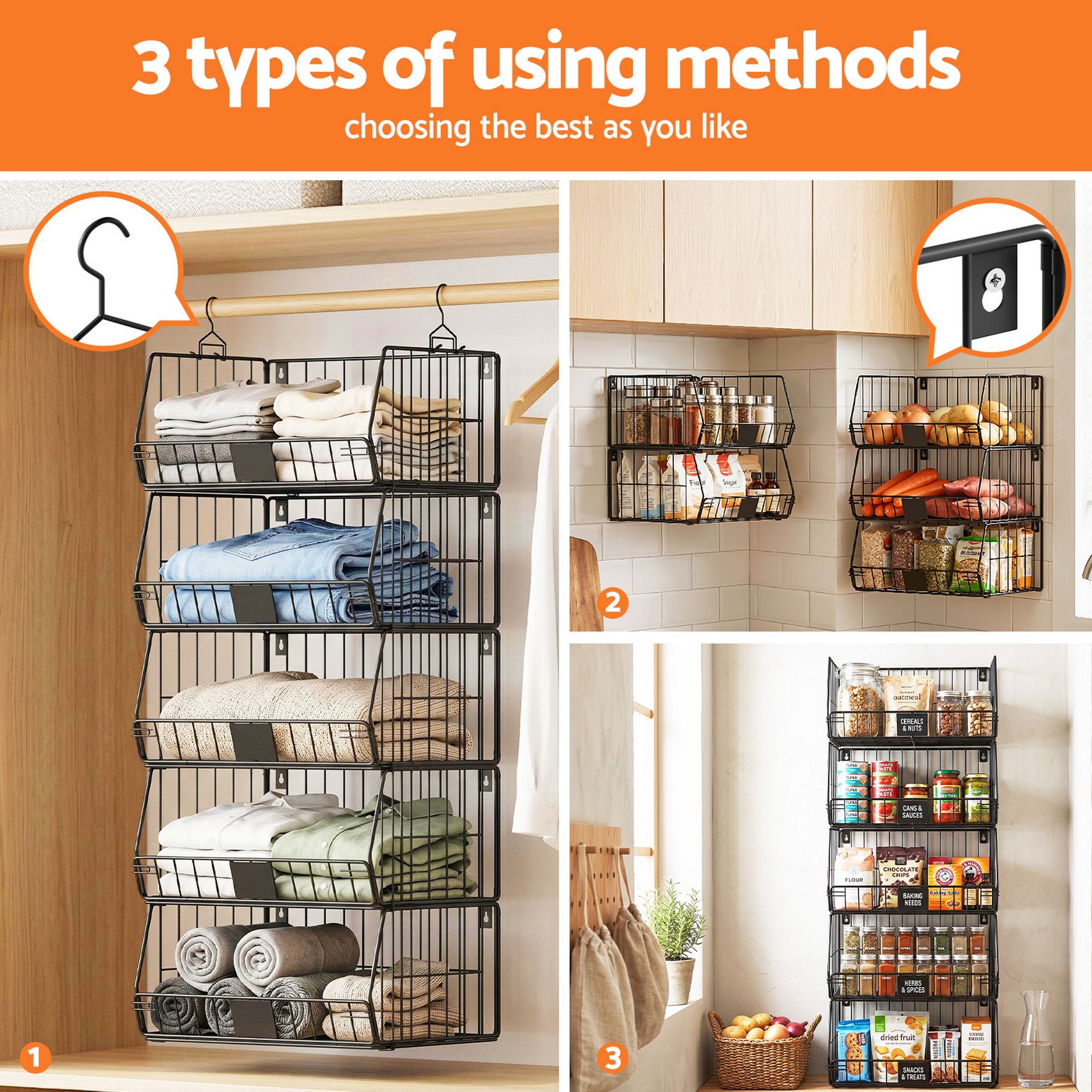 Artiss 5 Tier Stackable Closet Organizers and Storage Closet Hanging Storage Organizer Shelves WOS-A-STEEL-5T
