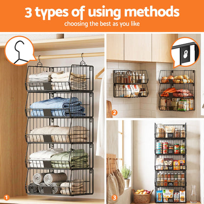 Artiss 5 Tier Stackable Closet Organizers and Storage Closet Hanging Storage Organizer Shelves WOS-A-STEEL-5T