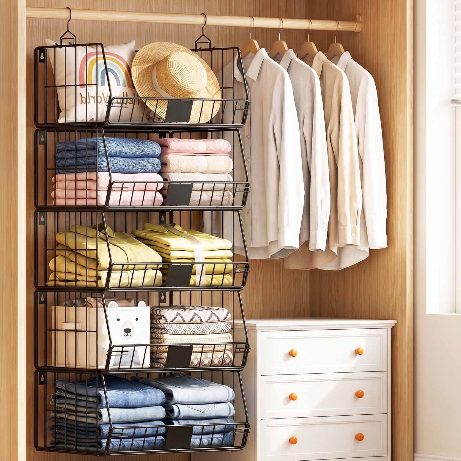 Artiss 5 Tier Stackable Closet Organizers and Storage Closet Hanging Storage Organizer Shelves WOS-A-STEEL-5T
