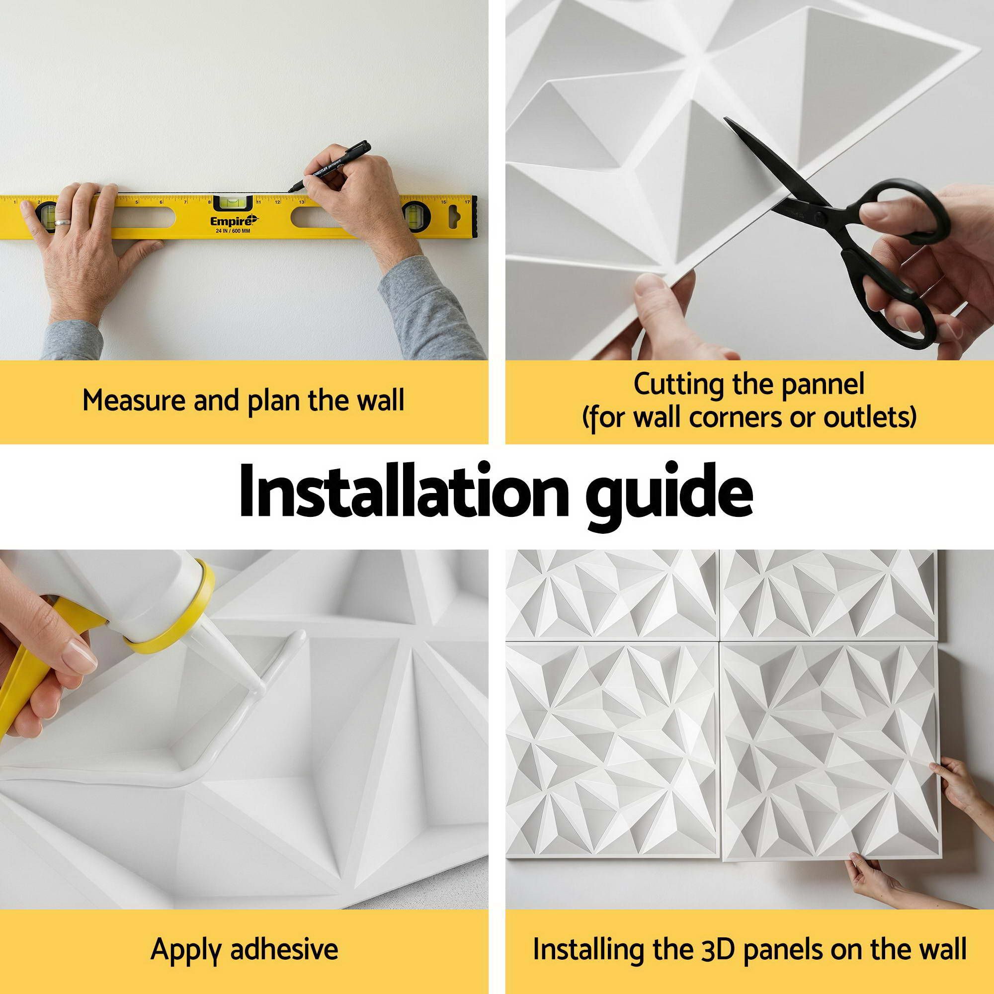 Artiss 3D Wall Panels Diamond PVC Decorative Panels 50x50cm Set of 15 Feature Wall WP-50X50-15PCS-DIA