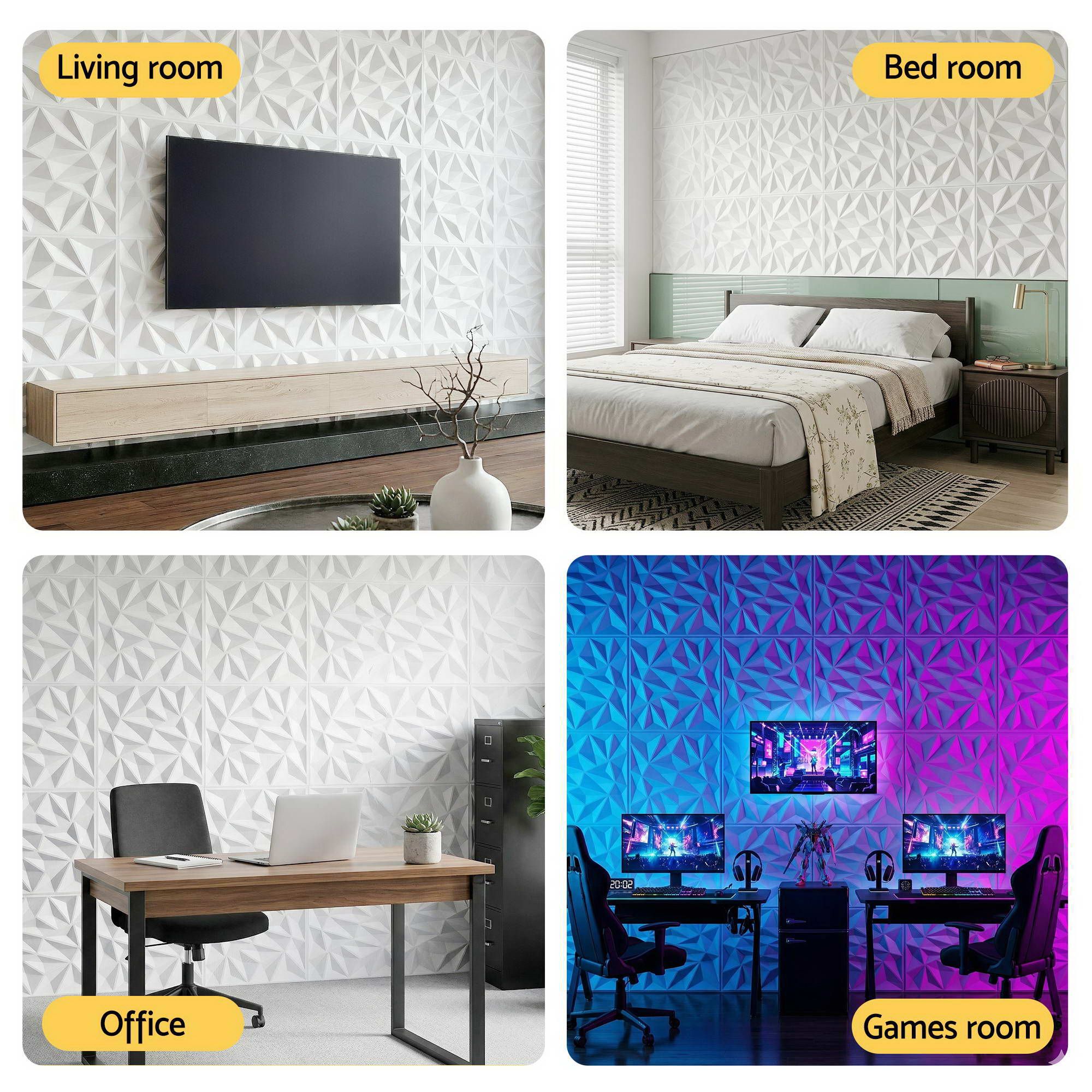 Artiss 3D Wall Panels Diamond PVC Decorative Panels 50x50cm Set of 15 Feature Wall WP-50X50-15PCS-DIA