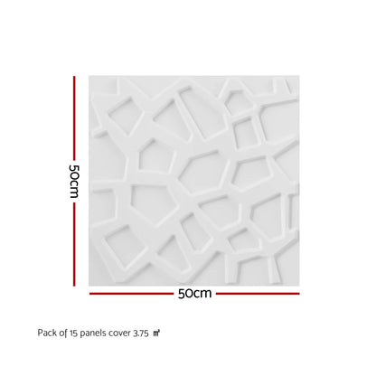 Artiss 3D Wall Panels PVC Decorative Panels 50x50cm Set of 15 Feature Wall Poly WP-50X50-15PCS-POLY