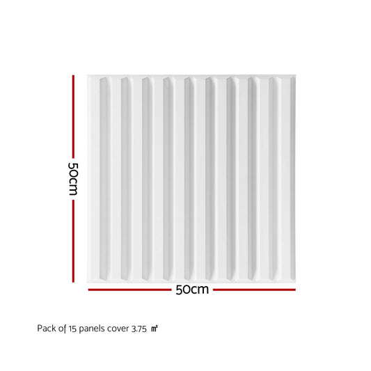 Artiss 3D Wall Panels Vertical PVC Decorative Panels 50x50cm Set of 15 Feature Wall Vert WP-50X50-15PCS-VERT