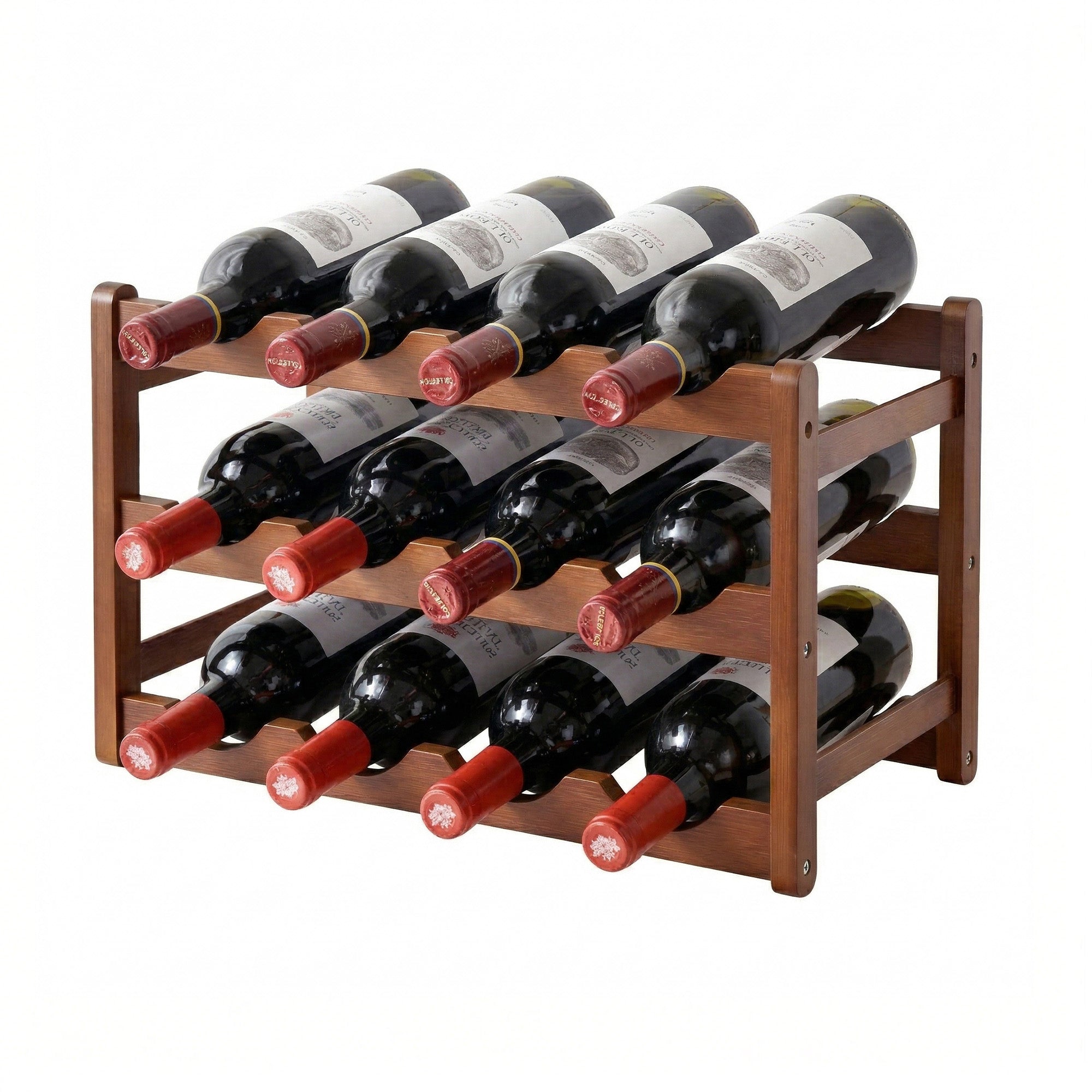 Artiss Bamboo Wine Rack 3-Tier Display Storage Organizer 12 Bottle Walnut WR-AC-BAM-12B-WAL