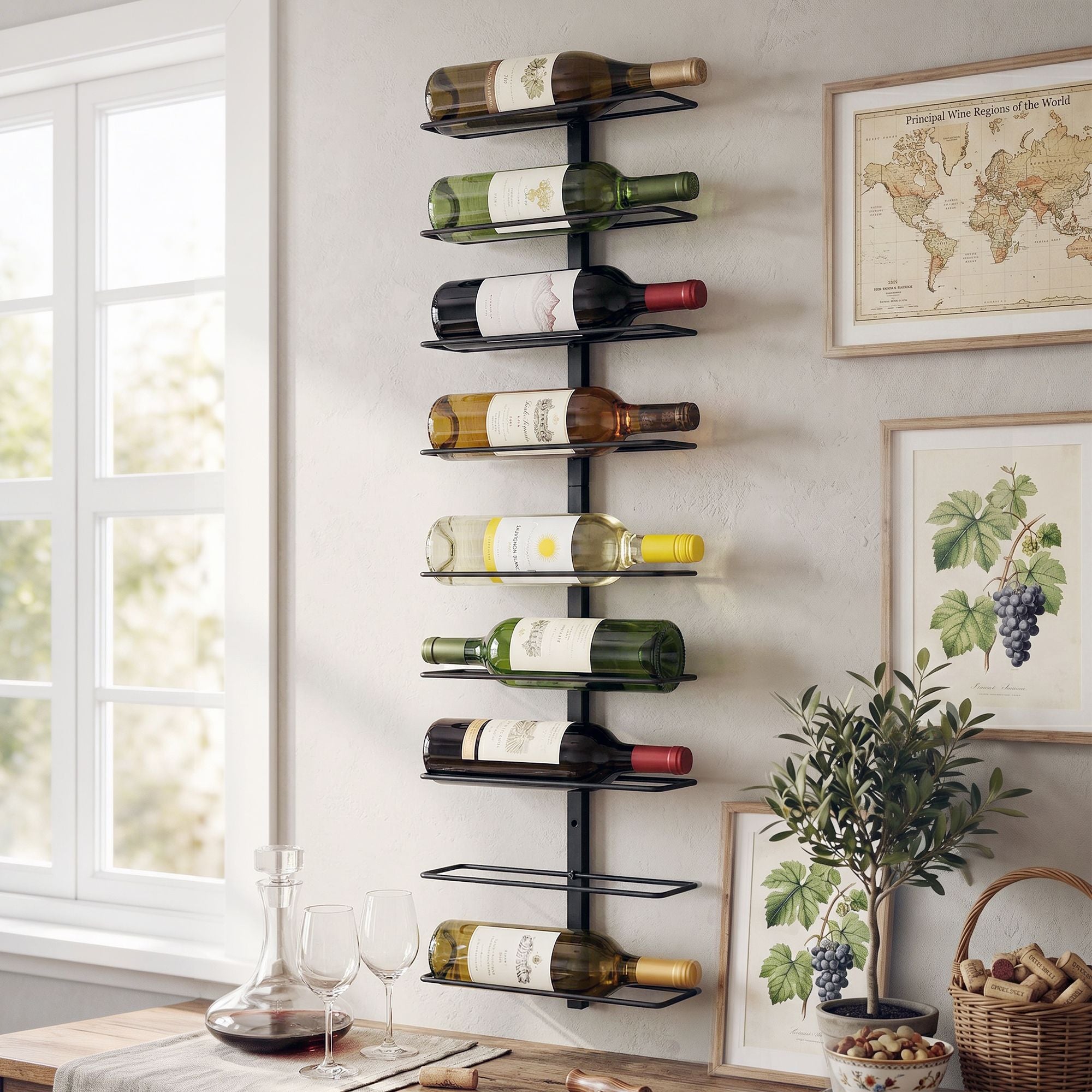 Artiss Wall Mounted Wine Rack 9 Bottles Display Storage Organizer Metal Black WR-AC-MOUNT-9B-BK